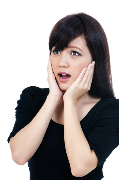 Cute Young Asian Woman Looking Surprised — Stock Photo, Image