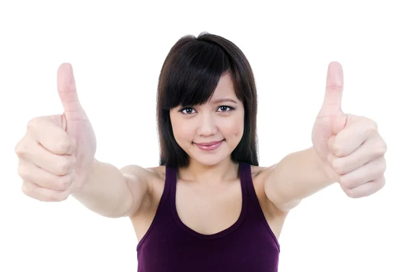 Cute Young Woman Giving Thumbs Up Sign — Stock Photo, Image
