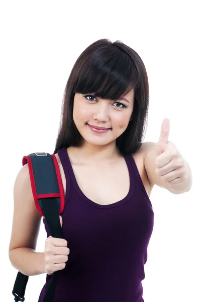 Giovane asiatico donna mostrando pollice su segno — Foto Stock