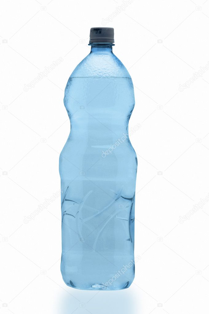 Blue bottle of water isolated on white
