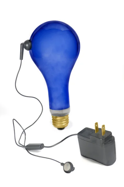 Blue bulb and power plug — Stock Photo, Image