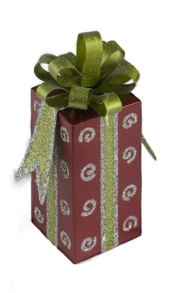 Gift box with a green ribbon — Stock Photo, Image