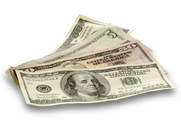 Notas de dólar em fundo branco — Fotografia de Stock