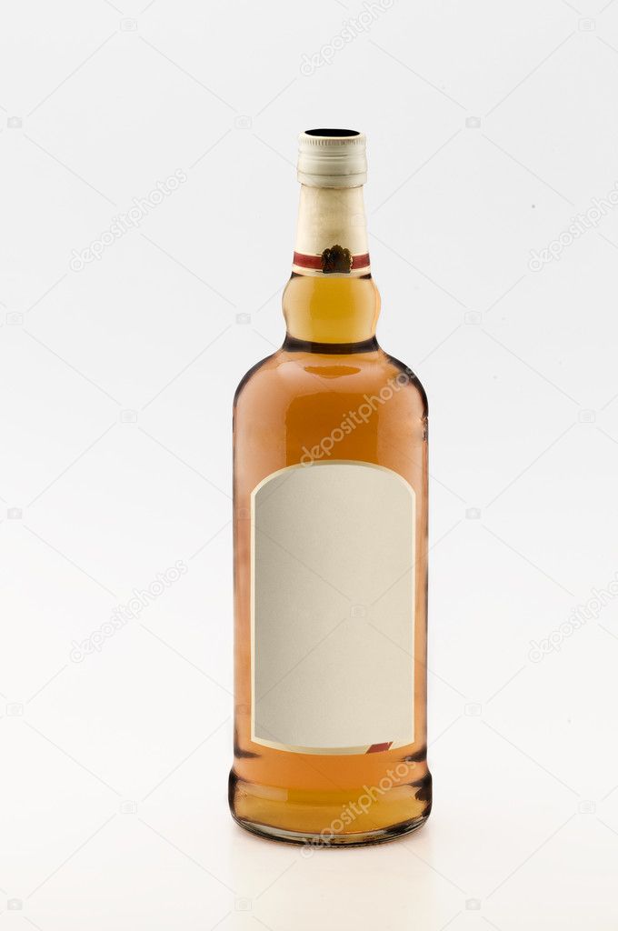 Whiskey bottle labeled isolated