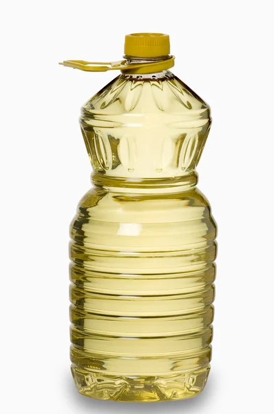 Amore con le olive e una bottiglia di olio d'oliva isolata su bianco — Foto Stock