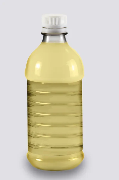 Amor con aceitunas y una botella de aceite de oliva aislada sobre blanco —  Fotos de Stock