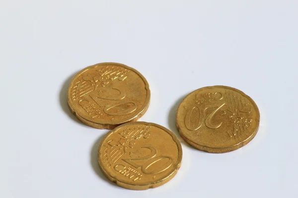Used 20 cent Euro coins — Stock Photo, Image