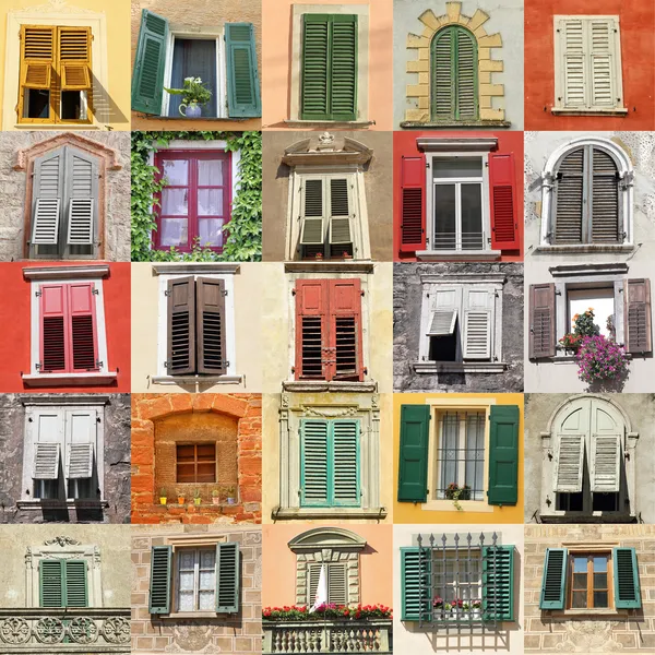 Collage with old windows from Italy, Europe — Stock Photo, Image