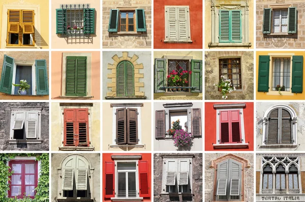 Collage med retro windows i Italien, Europa — Stockfoto