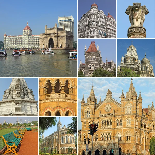 Collage with symbols of indian city Mumbai — Stock Photo, Image