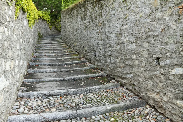 Smalle stenen pad met stappen en stonewaells — Stockfoto
