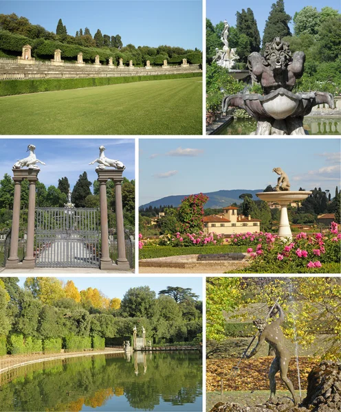 Collage med bilder av boboli-trädgårdarna i Florens — Stockfoto