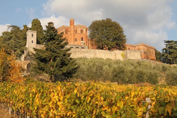 Brolio és a szőlőültetvényekre, Chianti kastély — Stock Fotó