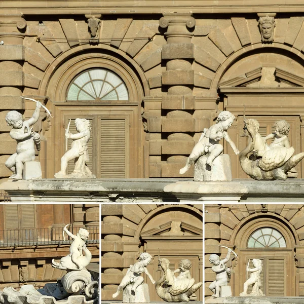 Aniołki kolaż - dane z monumentalna fontanna we Florencji — Zdjęcie stockowe