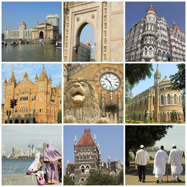 孟买地标组成的拼贴画 — 图库照片
