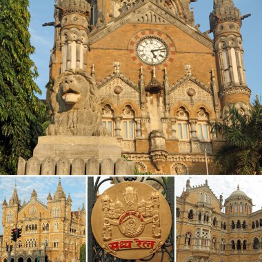 Collage made of Chhatrapati Shivaji Terminus images, Mumbai clipart