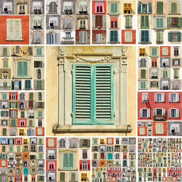 Collage mit Bildern von Retro-Fenstern mit Rollläden in Italien — Stockfoto
