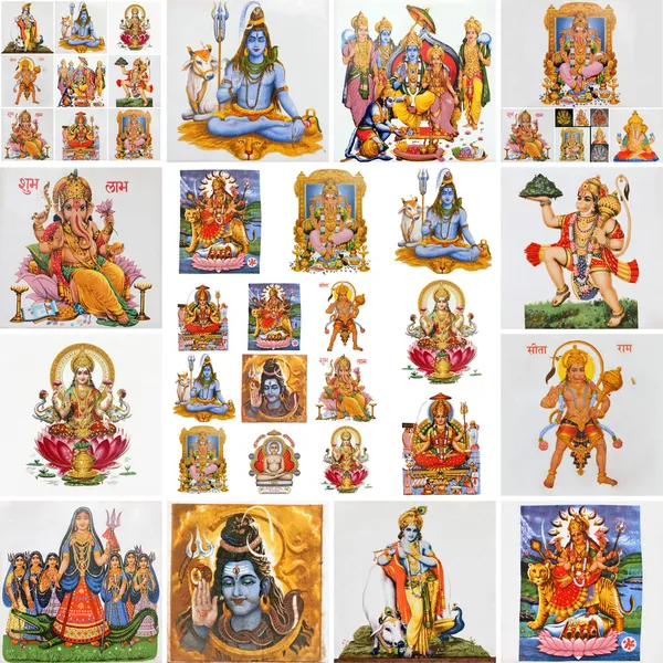 Collectie van Hindoe religieuze symbolen Stockfoto