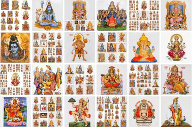 Collection of hindu religious icons on ceramic tiles as poster clipart