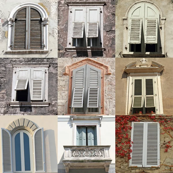 Windows with white old shutters collection from Italy — Stock Photo, Image
