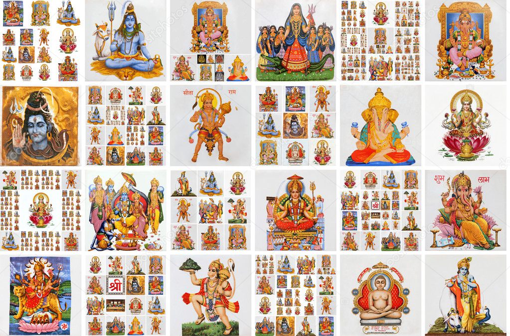Collection of hindu religious icons on ceramic tiles as poster