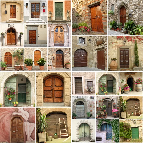 Collage mit antiken Türen in Italien — Stockfoto
