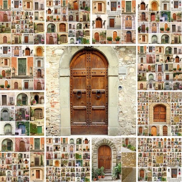 Collage con muchas imágenes de puertas retro — Foto de Stock