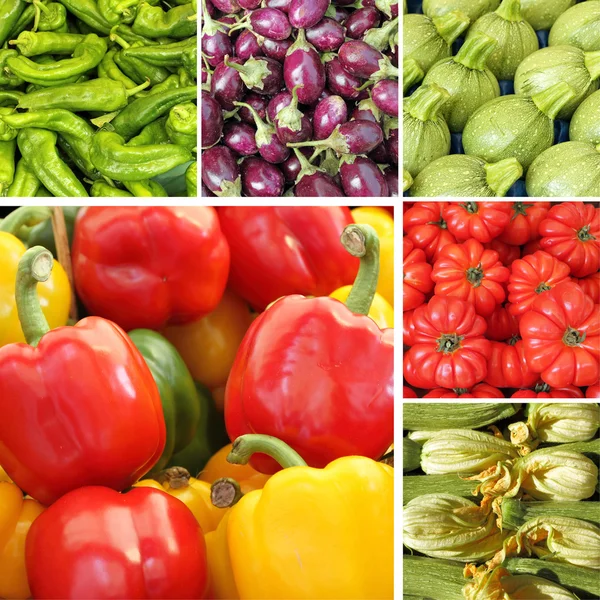 Collage con pimiento y otras verduras — Foto de Stock