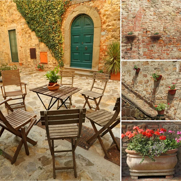 Collage mit Bildern von der italienischen Terrasse, der Toskana, Europa — Stockfoto
