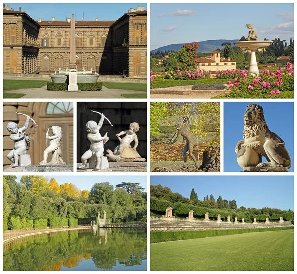 Affiche avec des images de jardins historiques florentins Boboli, Toscane — Photo