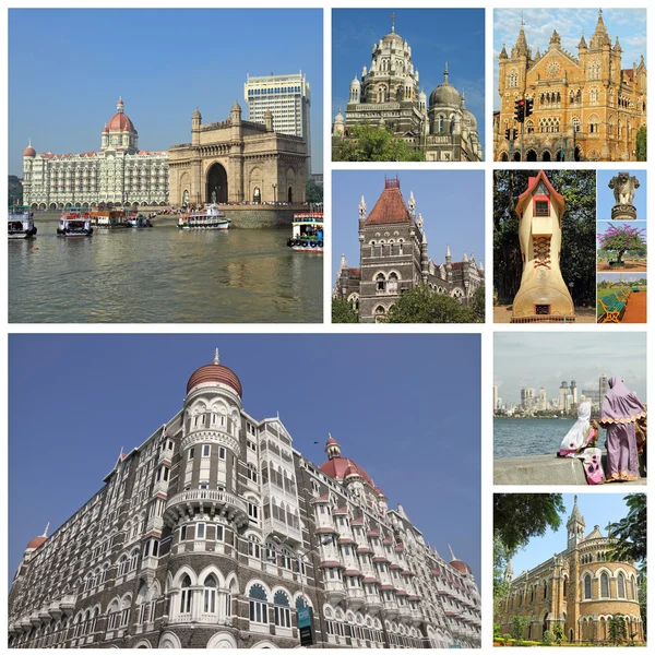 Collage with landmarks of indian city Mumbai — Zdjęcie stockowe