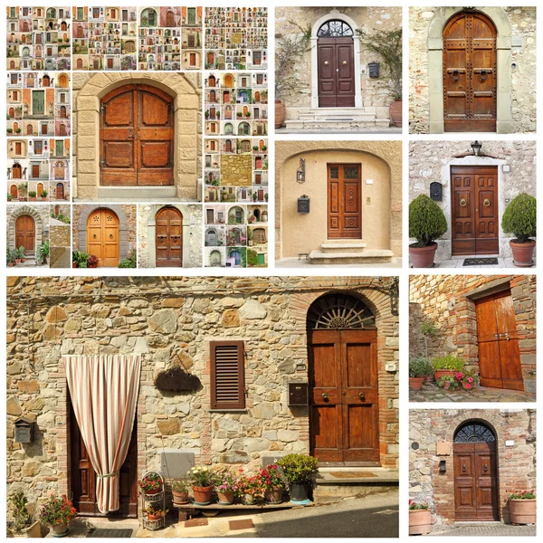 Cartel con la colección de muchas puertas de madera de Italia —  Fotos de Stock