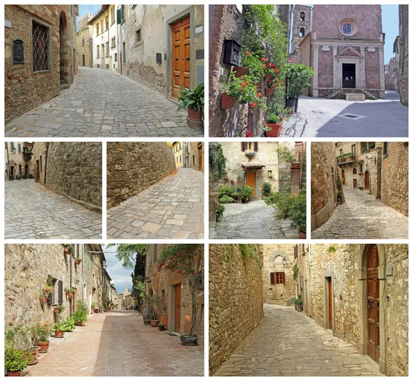 Collage van pittoreske oude straatjes in Italiaanse kleine steden — Stockfoto