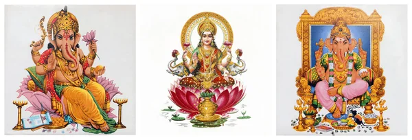 Lakshmi és Ganesha a hindu istenek kompozíció — Stock Fotó