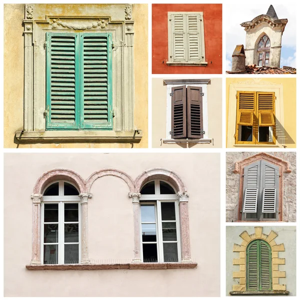 Collage with classic old windows in Italy — Stock Photo, Image