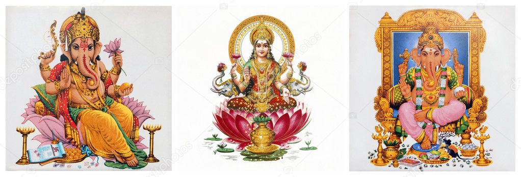 Composition with Lakshmi and Ganesha hindu gods