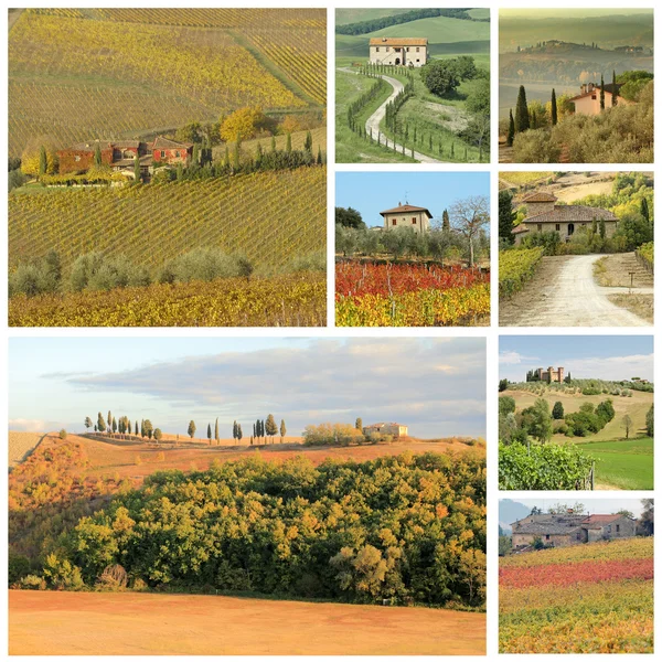 Toskanska landskapet collage med landshus — Stockfoto