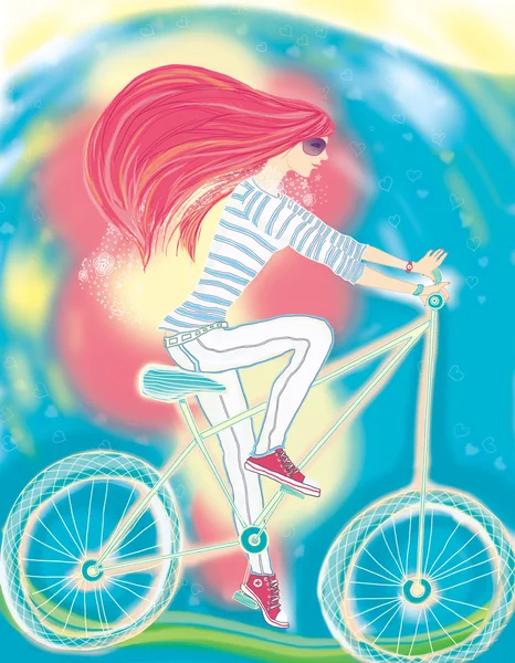 那个女孩和一辆自行车 — 图库照片