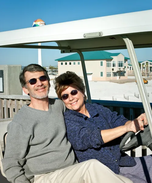 Seniors in Golfcart at the Beach — Stock Photo, Image
