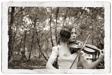 Violin Girl Antique Postcard clipart