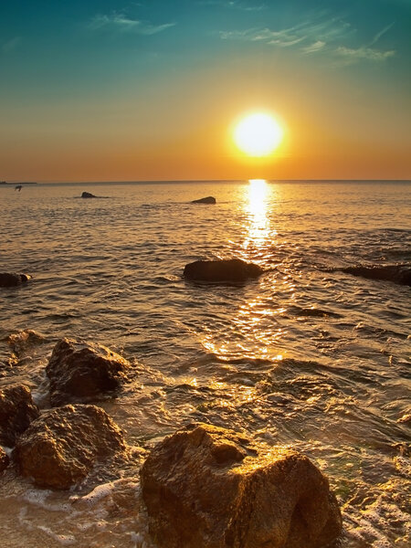 Sea and rocks at sunrise