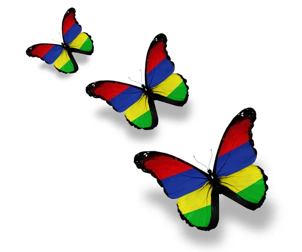 Tři Mauricius vlajky motýly, izolované na bílém — Stock fotografie