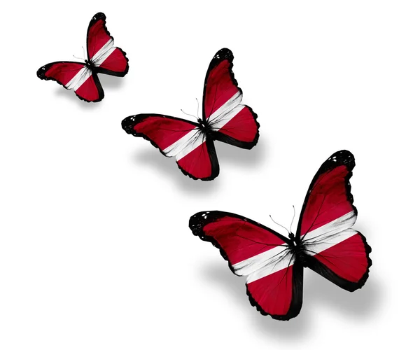 Tres mariposas de bandera letona, aisladas en blanco — Foto de Stock