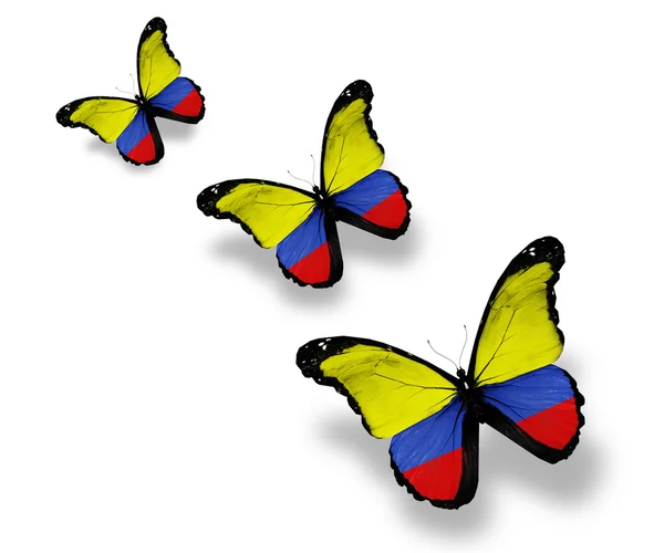 Three Colombian flag butterflies, isolated on white — Stock Photo, Image