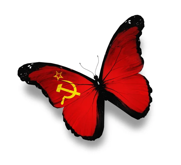 Sovyetler Birliği bayrağı kelebek, üzerinde beyaz izole — Stok fotoğraf