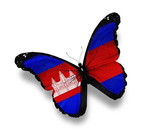 Kambodža vlajky motýl, izolované na bílém — Stock fotografie