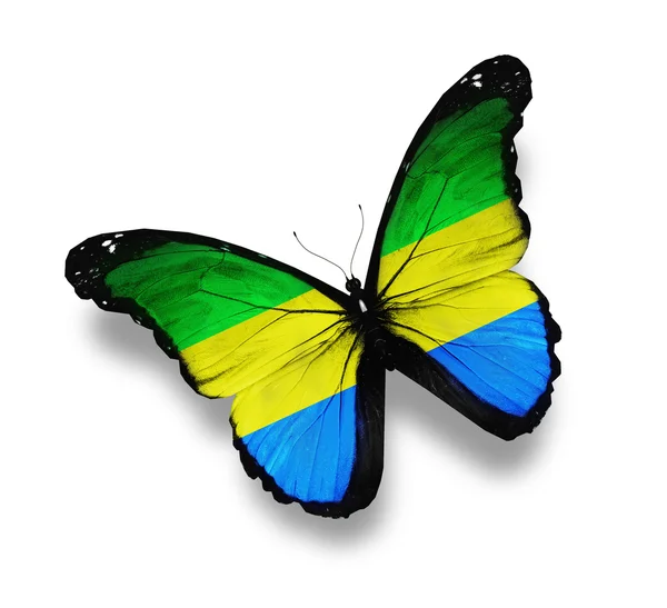 Gabon bayrak kelebek, üzerinde beyaz izole — Stok fotoğraf