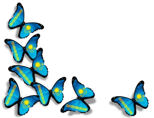 Bandeira do Cazaquistão borboletas, isoladas sobre fundo branco — Fotografia de Stock