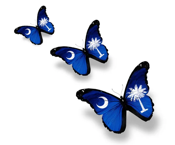 Beyaz izole üç Güney carolina bayrak kelebekler — Stok fotoğraf