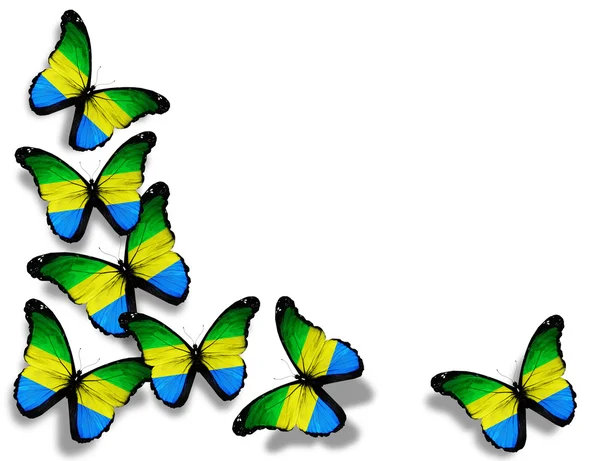 Farfalle bandiera gabonese, isolate su sfondo bianco — Foto Stock